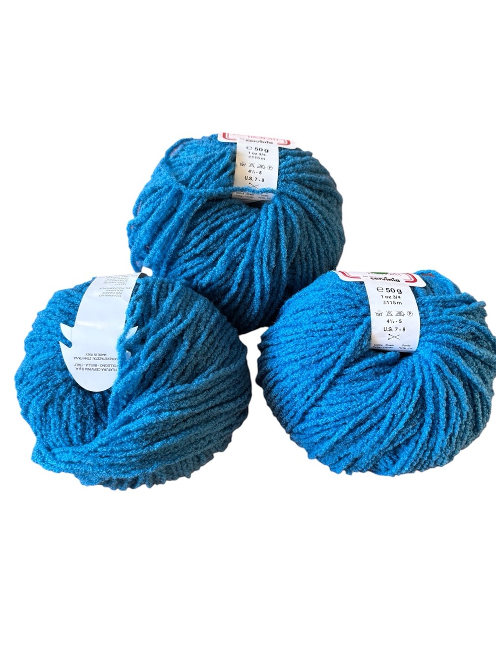 3 skeins of Mimosa Merino Superfine Bouclé by Lane Cervinia in Partita Teal Blue - Picture 5 of 5